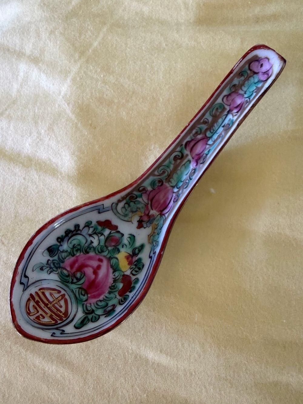 VIntage Famille Rose Canton Soup Spoon Mid Century